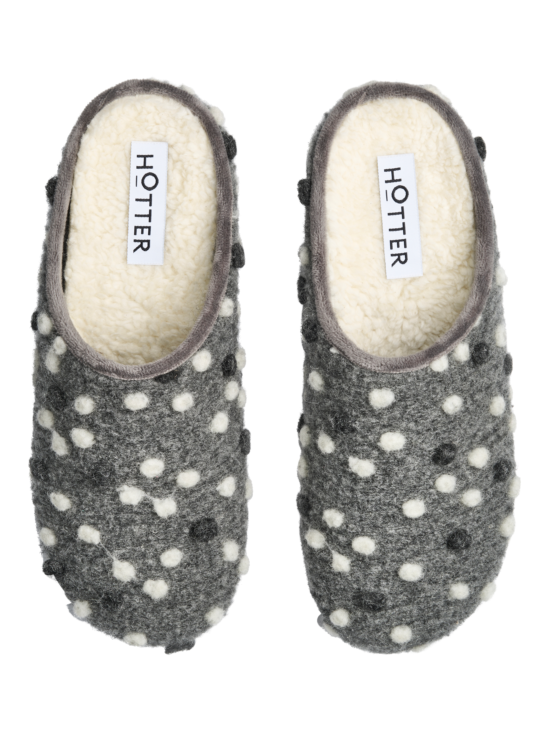 Product image 3 of 5, which shows Hotter Dotty Faux Shearling Slippers, Grey, 3