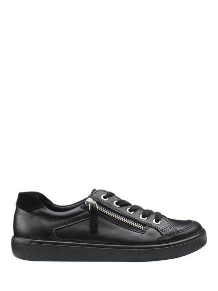 Hotter Chase II Extra Wide Fit Leather Zip and Go Trainers, Black, Black
