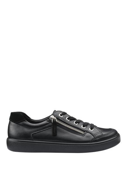 Hotter Chase II Leather Zip and Go Trainers, Black, Black