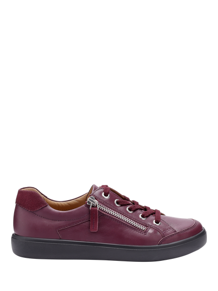 Hotter Chase II Leather Zip and Go Trainers, Dark Cherry, Dark Cherry