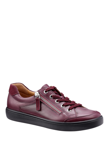 Hotter Chase II Leather Zip and Go Trainers, Dark Cherry - view 2, Dark Cherry
