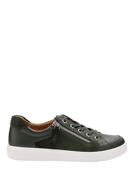 Hotter Chase II Leather Zip and Go Trainers, Forest Green