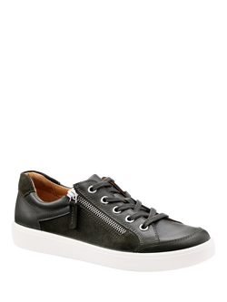 Hotter Chase II Leather Zip and Go Trainers - view 2, Forest Green
