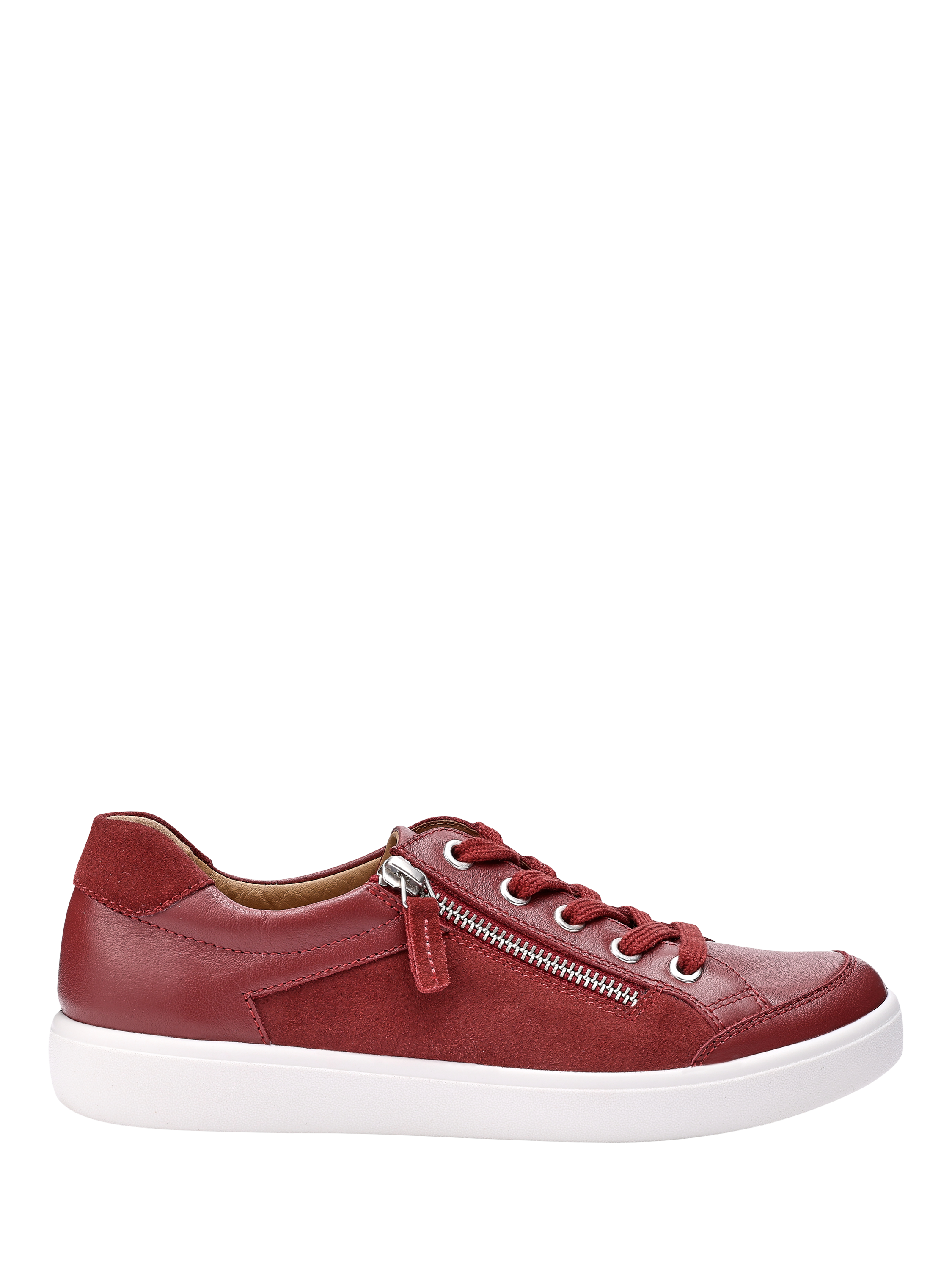 Product image 1 of 4, which shows Hotter Chase II Leather Zip and Go Trainers, Red Pear, 3S