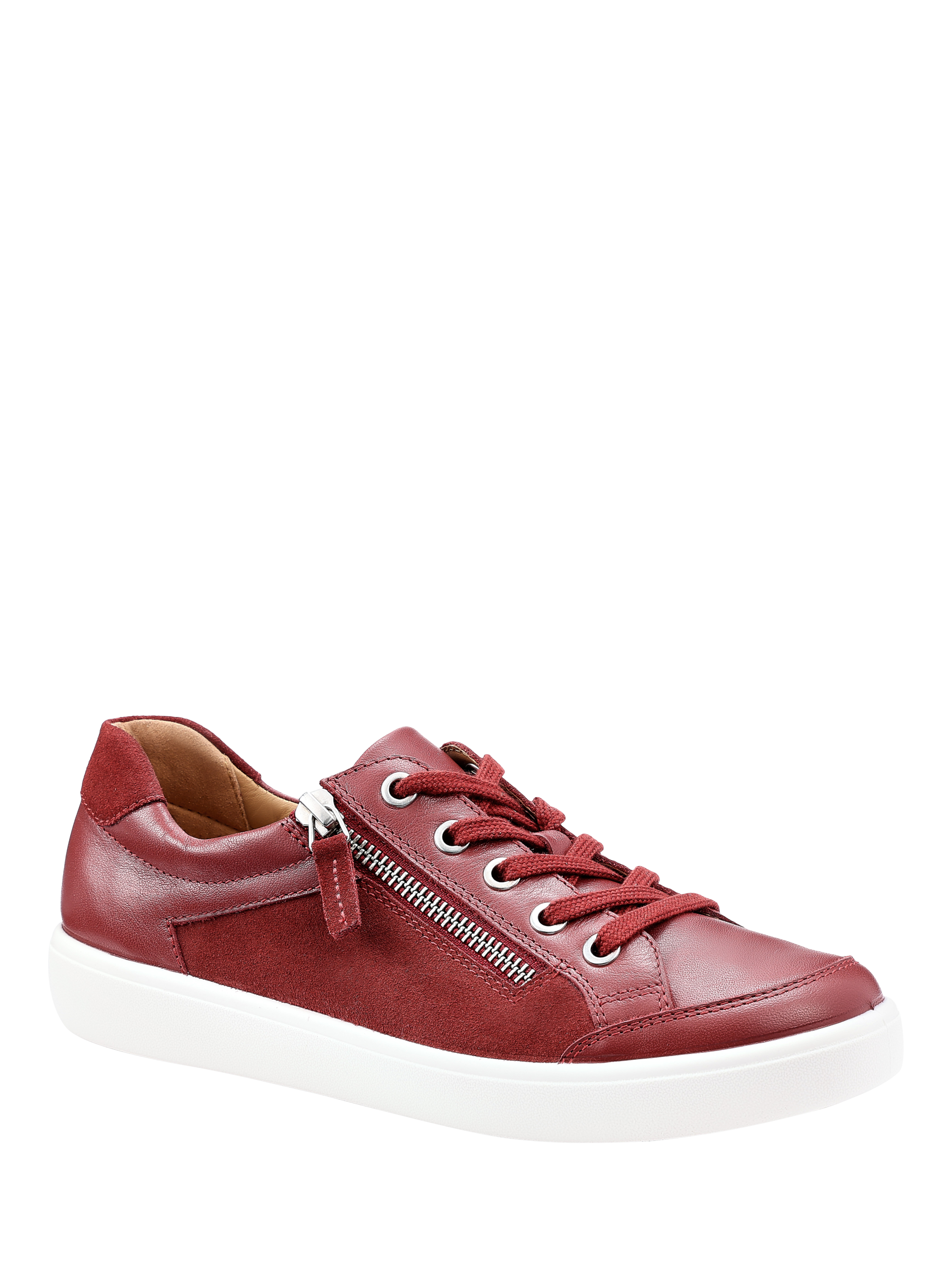 Product image 2 of 4, which shows Hotter Chase II Leather Zip and Go Trainers, Red Pear, 3S