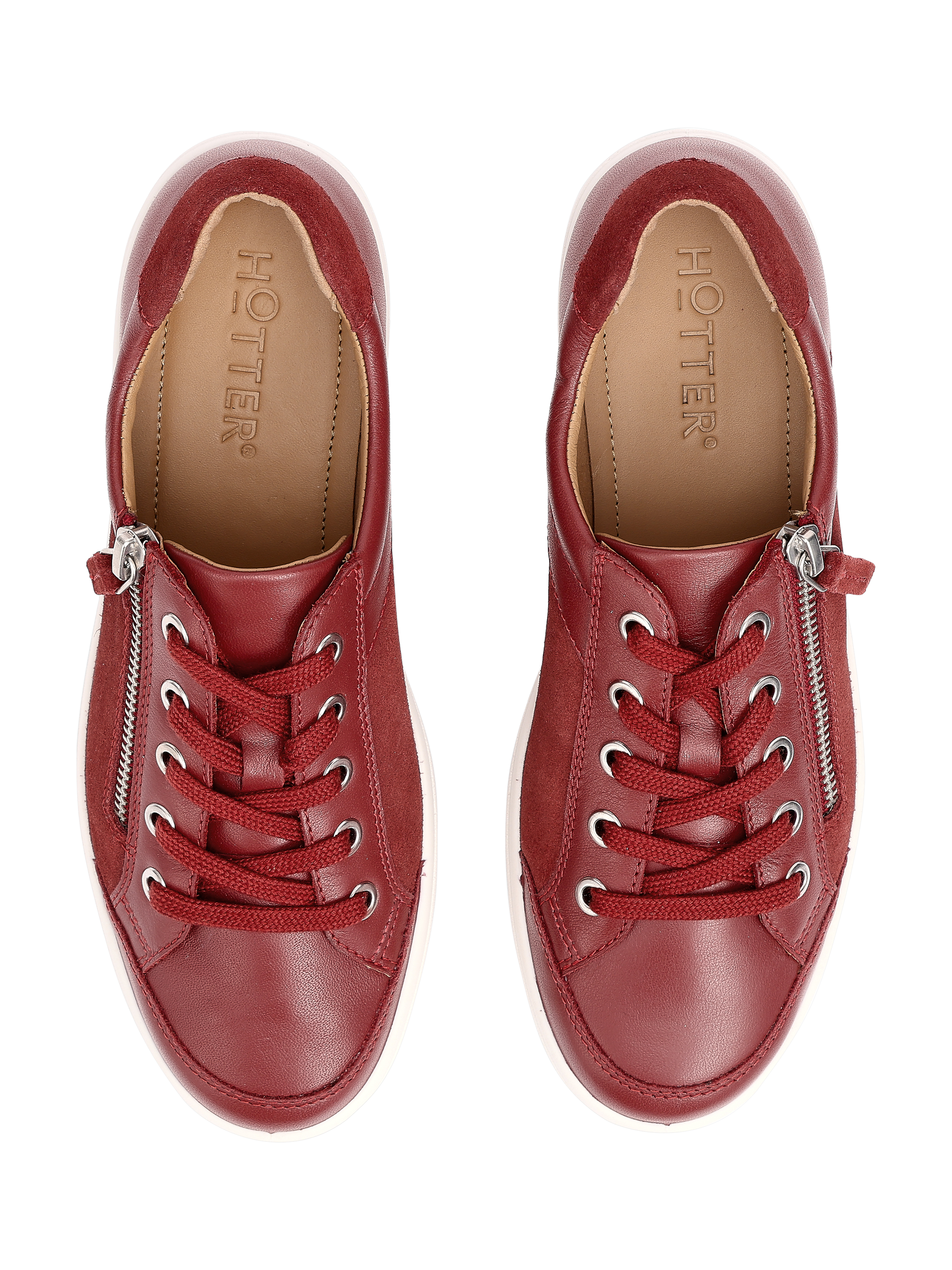 Product image 3 of 4, which shows Hotter Chase II Leather Zip and Go Trainers, Red Pear, 3S