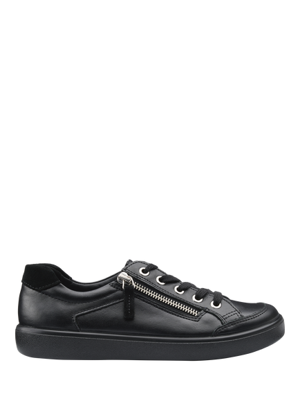 Hotter Chase II Wide Fit Leather Zip and Go Trainers, Black, Black