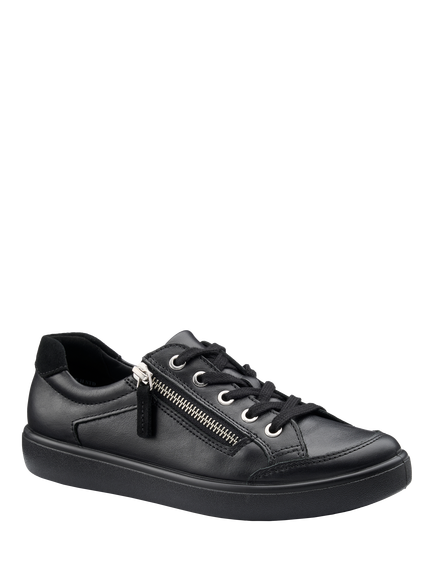 Hotter Chase II Wide Fit Leather Zip and Go Trainers, Black - view 2, Black