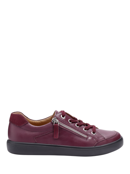 Hotter Chase II Wide Fit Leather Zip and Go Trainers, Dark Cherry, Dark Cherry