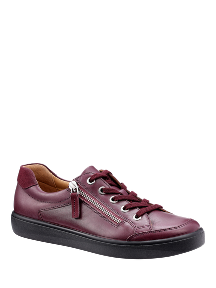 Hotter Chase II Wide Fit Leather Zip and Go Trainers, Dark Cherry - view 2, Dark Cherry