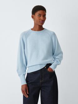 John Lewis Raglan Seam Crew Neck Cotton Knit Jumper, Pale Blue