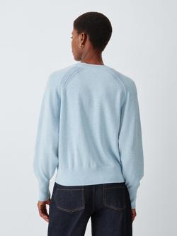 John Lewis Raglan Seam Crew Neck Cotton Knit Jumper - view 2, Pale Blue