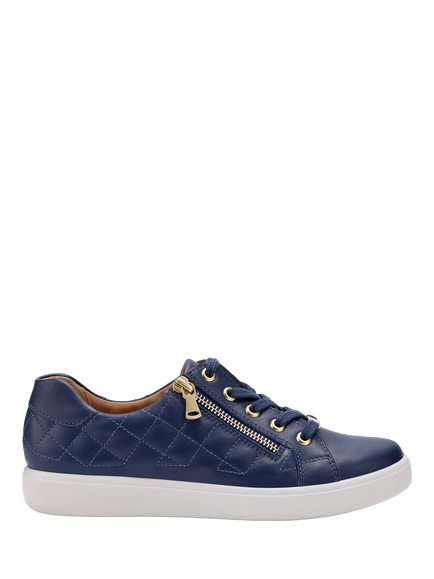 Hotter Wonder Extra Wide Fit Quilted Leather Metal Eyelet Shoes, French Navy, French Navy