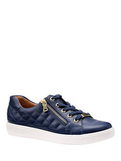 Hotter Wonder Extra Wide Quilted Leather Metal Eyelet Shoes - view 2, French Navy