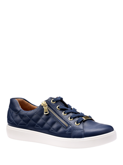 Hotter Wonder Extra Wide Fit Quilted Leather Metal Eyelet Shoes, French Navy - view 2, French Navy
