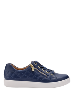 Hotter Wonder Wide Quilted Leather Metallic Eyelet Shoes, French Navy