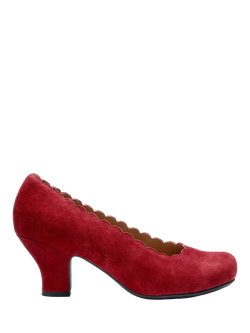 Hotter Jive Suede Scallop Edge Heeled Courts, Red Pear