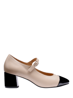 Hotter Shimmer Wide Fit Leather Mary Jane Court Shoes, Beige/Black, Beige/Black