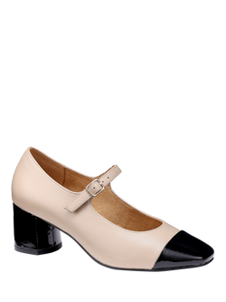 Hotter Shimmer Wide Fit Leather Mary Jane Court Shoes, Beige/Black - view 2, Beige/Black