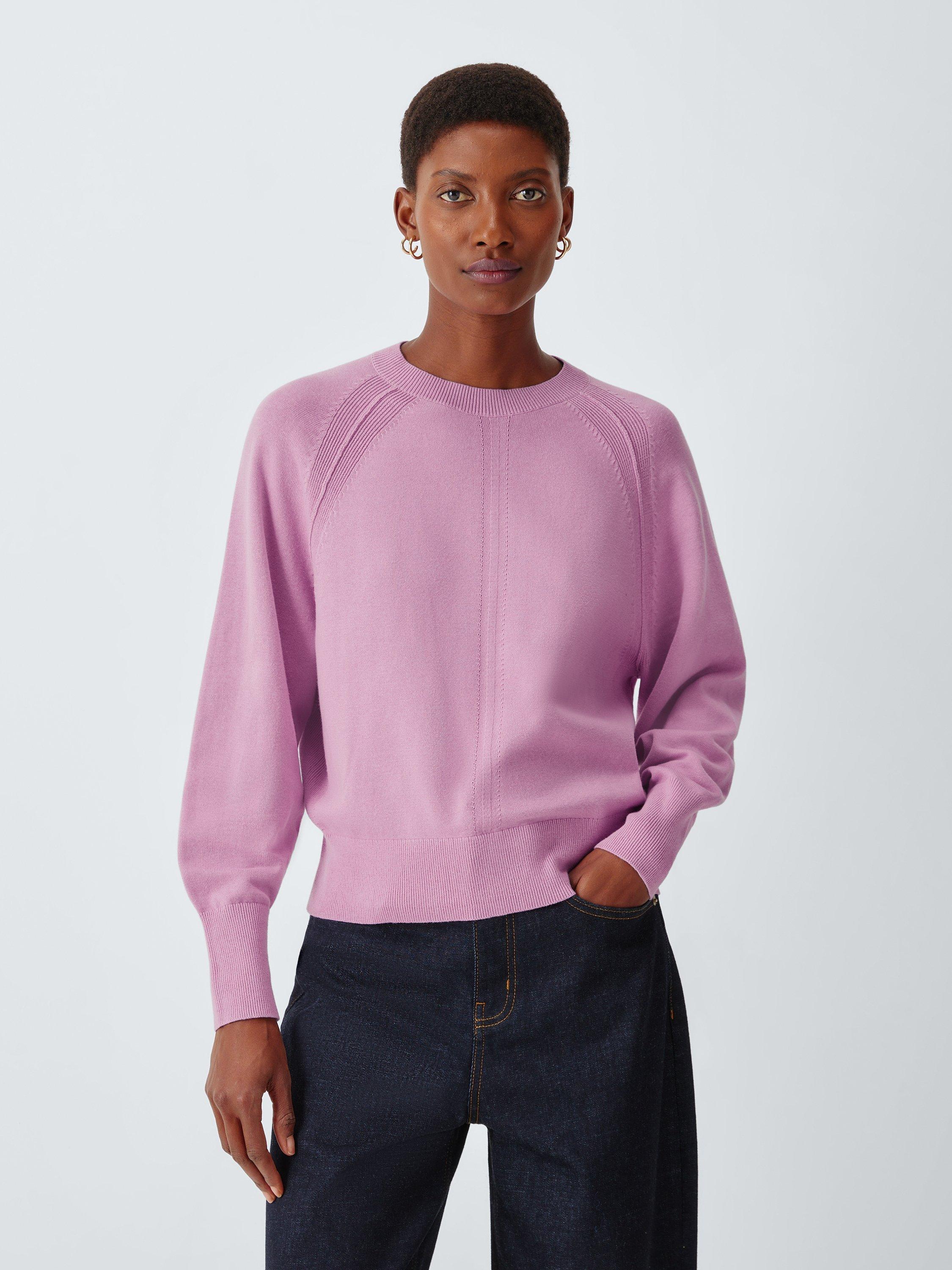 Product image 1 of 6, which shows John Lewis Raglan Seam Crew Neck Cotton Knit Jumper, 92743 Orchid Pink, XS