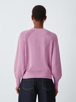 John Lewis Raglan Seam Crew Neck Cotton Knit Jumper - view 2, Orchid Pink