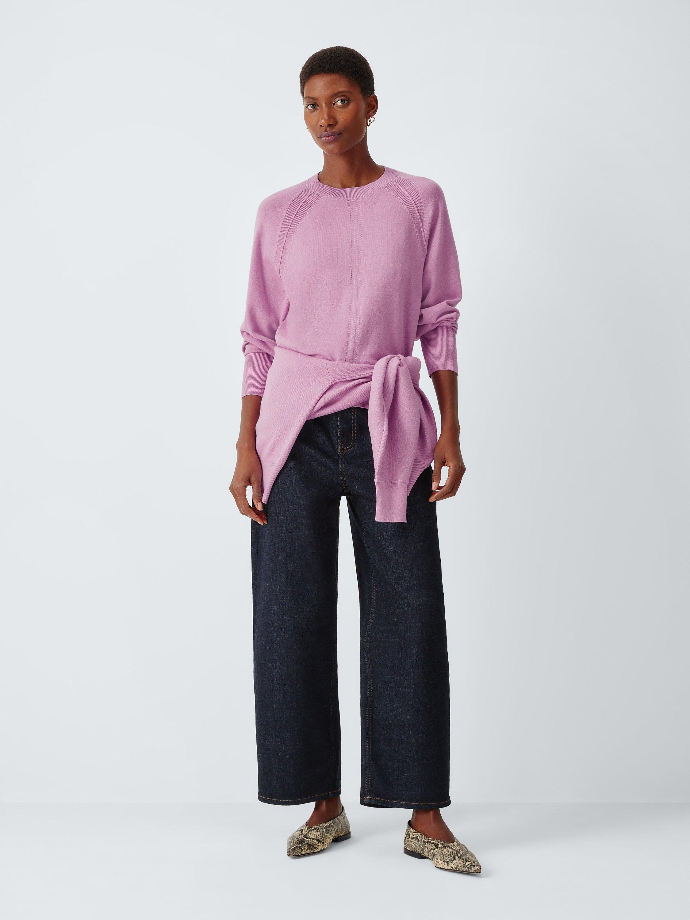 Product image 3 of 6, which shows John Lewis Raglan Seam Crew Neck Cotton Knit Jumper, 92743 Orchid Pink, XS