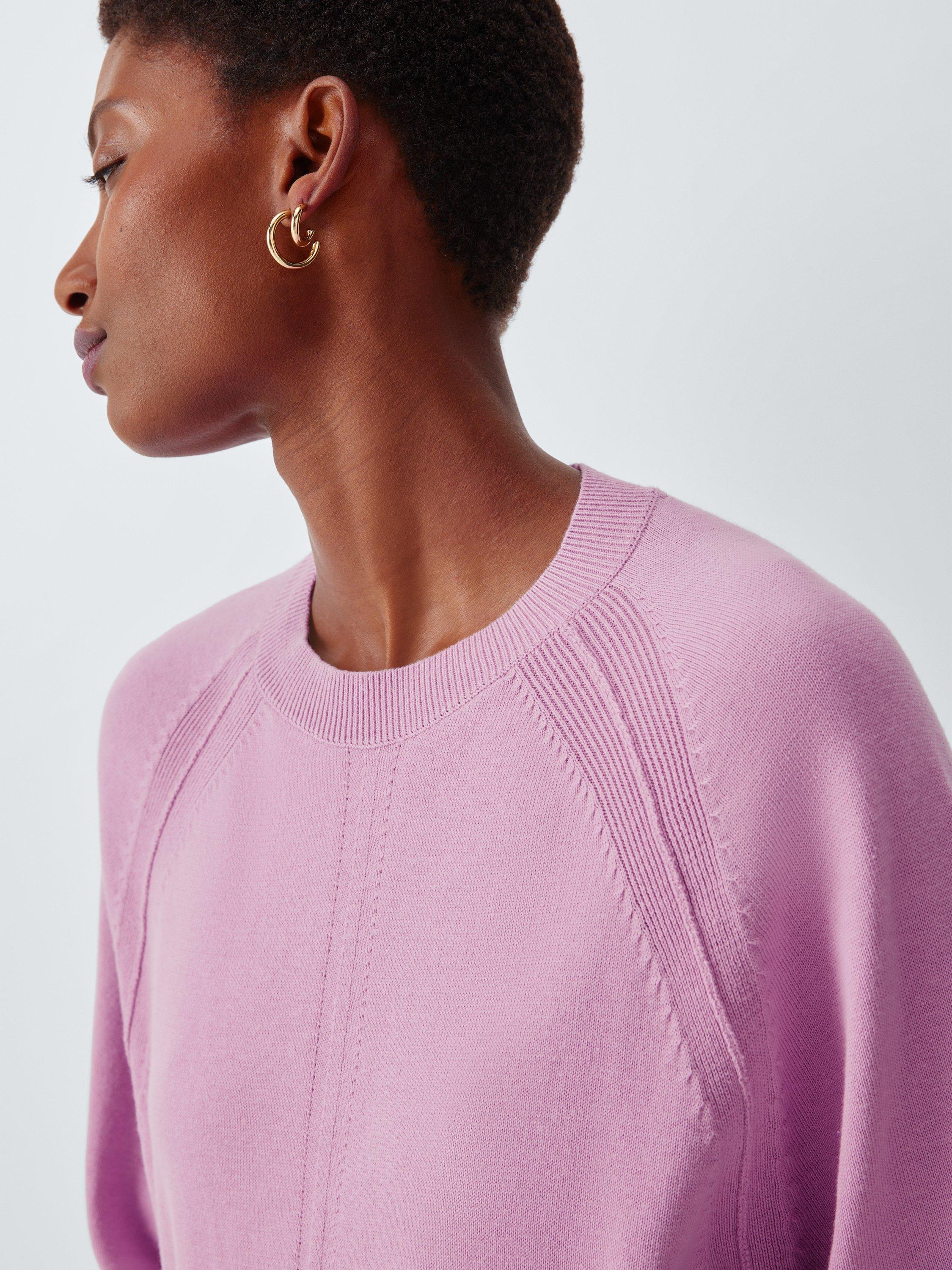 Product image 5 of 6, which shows John Lewis Raglan Seam Crew Neck Cotton Knit Jumper, 92743 Orchid Pink, XS