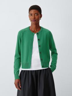 John Lewis Merino Wool Crew Neck Cardigan, Pine Green
