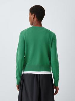 John Lewis Merino Wool Crew Neck Cardigan - view 2, Pine Green