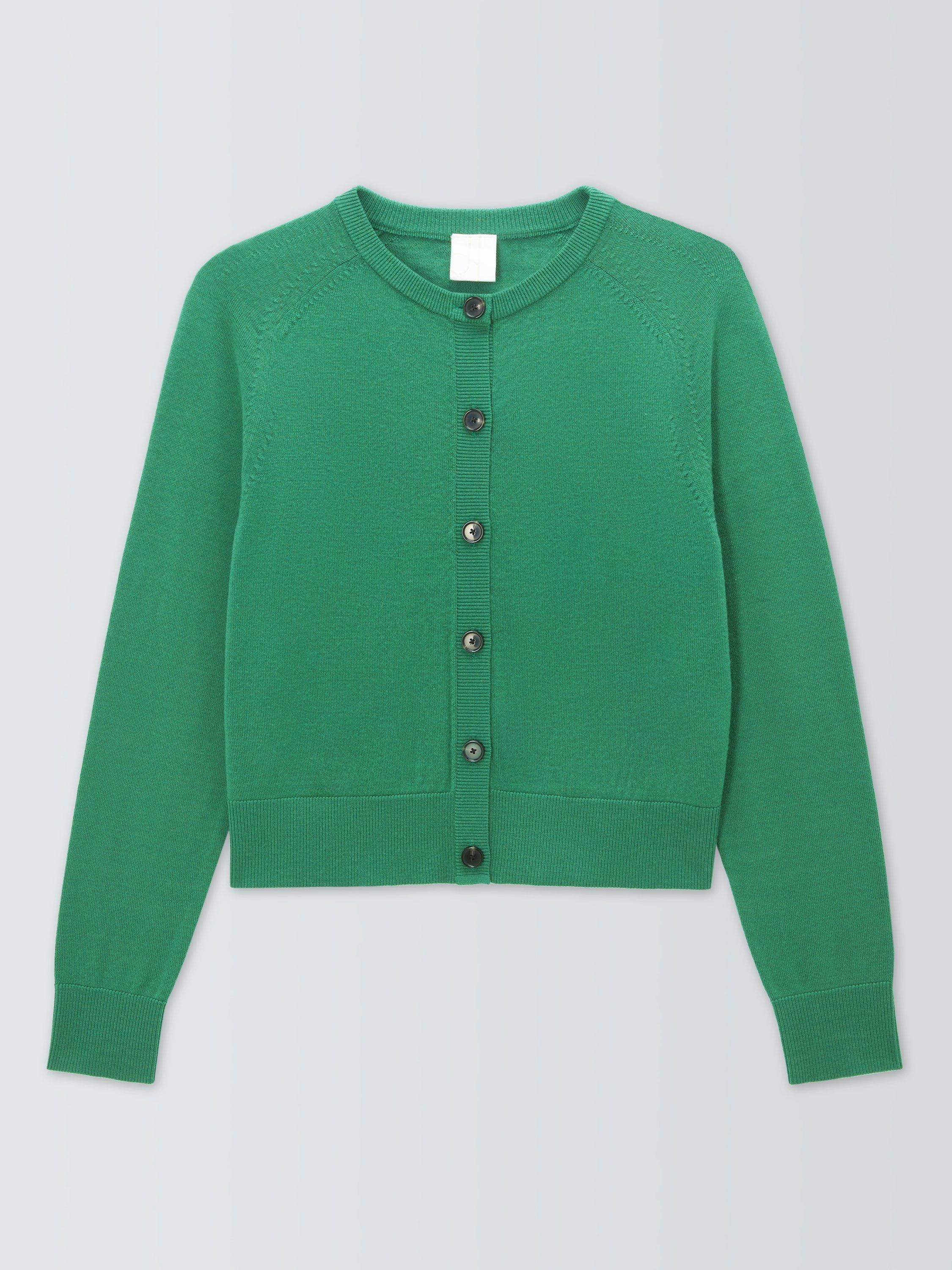 Product image 4 of 6, which shows John Lewis Merino Wool Crew Neck Cardigan, Pine Green, 8