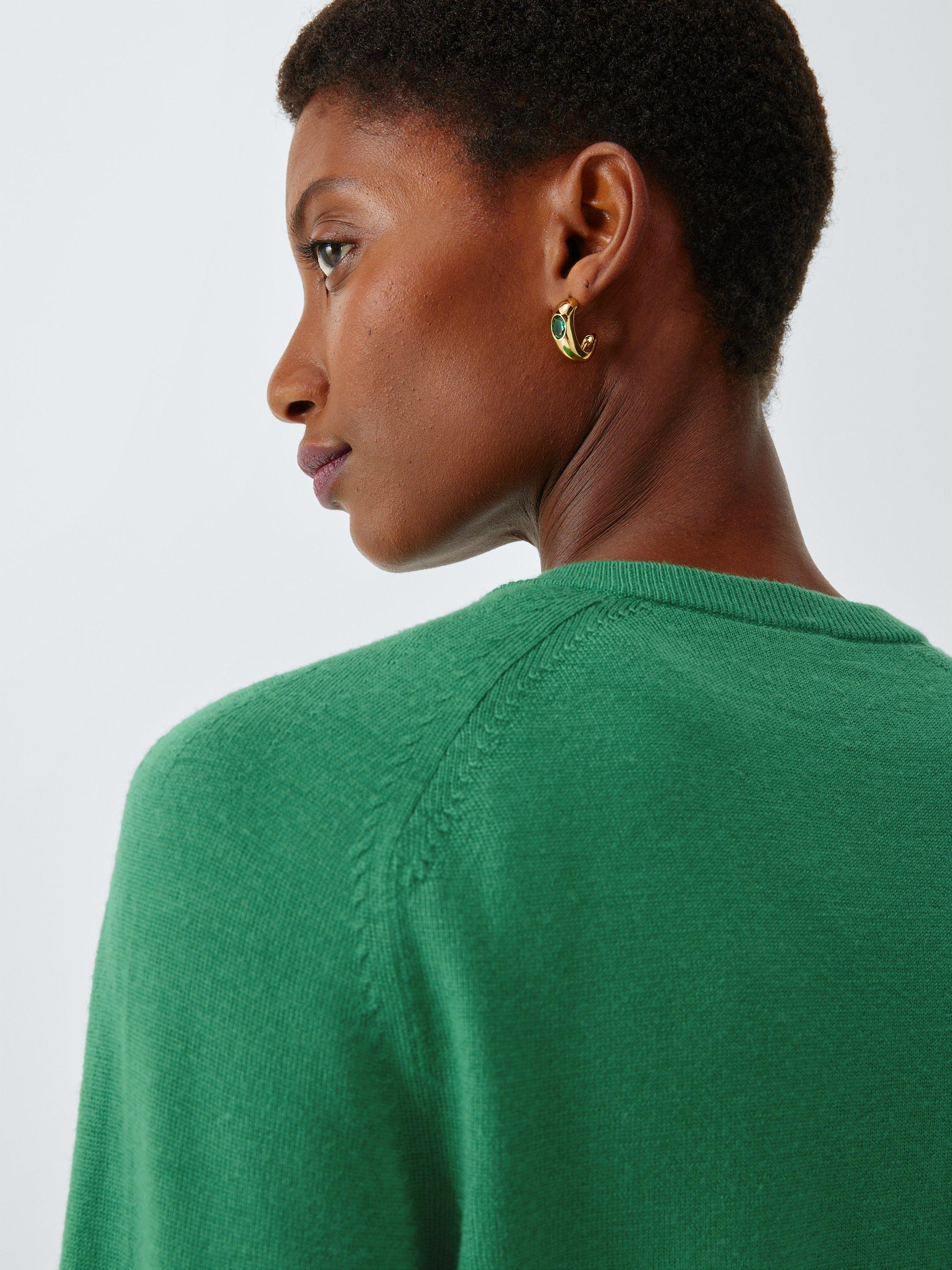 Product image 5 of 6, which shows John Lewis Merino Wool Crew Neck Cardigan, Pine Green, 8