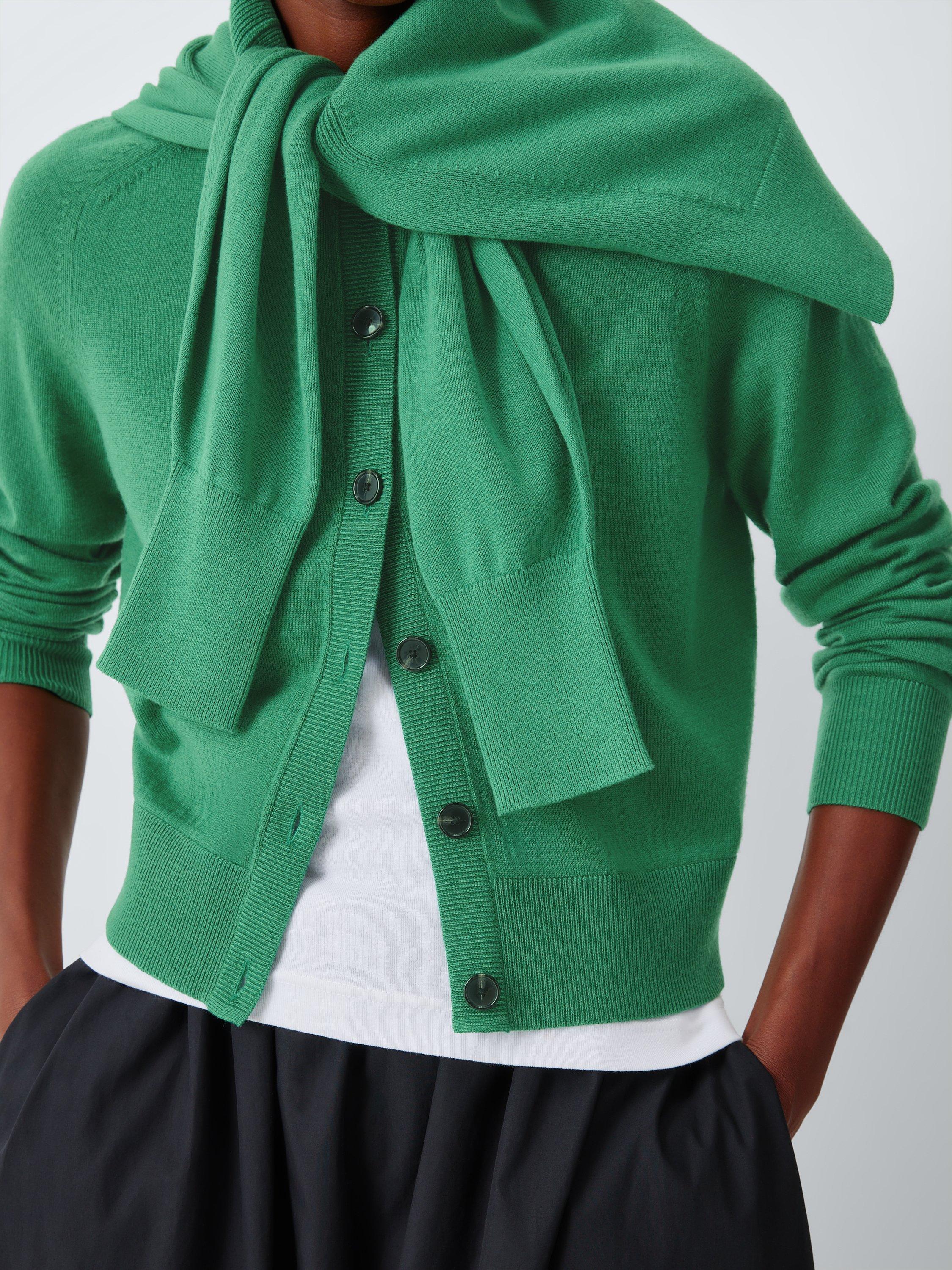 Product image 6 of 6, which shows John Lewis Merino Wool Crew Neck Cardigan, Pine Green, 8