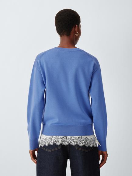 John Lewis Merino Wool V-Neck Jumper - view 2, Baja Blue