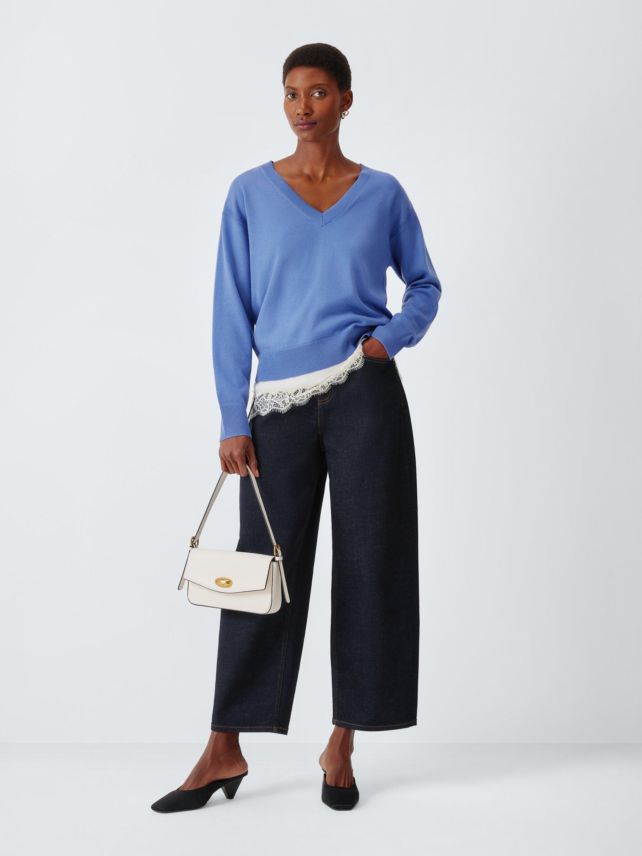 Product image 3 of 6, which shows John Lewis Merino Wool V-Neck Jumper, Baja Blue, 8