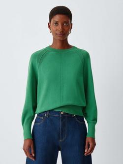 John Lewis Raglan Seam Crew Neck Cotton Knit Jumper, Pine Green