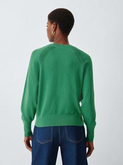John Lewis Raglan Seam Crew Neck Cotton Knit Jumper - view 2, Pine Green