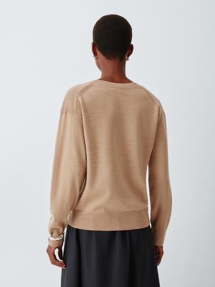 John Lewis Merino Wool V-Neck Jumper - view 2, Camel