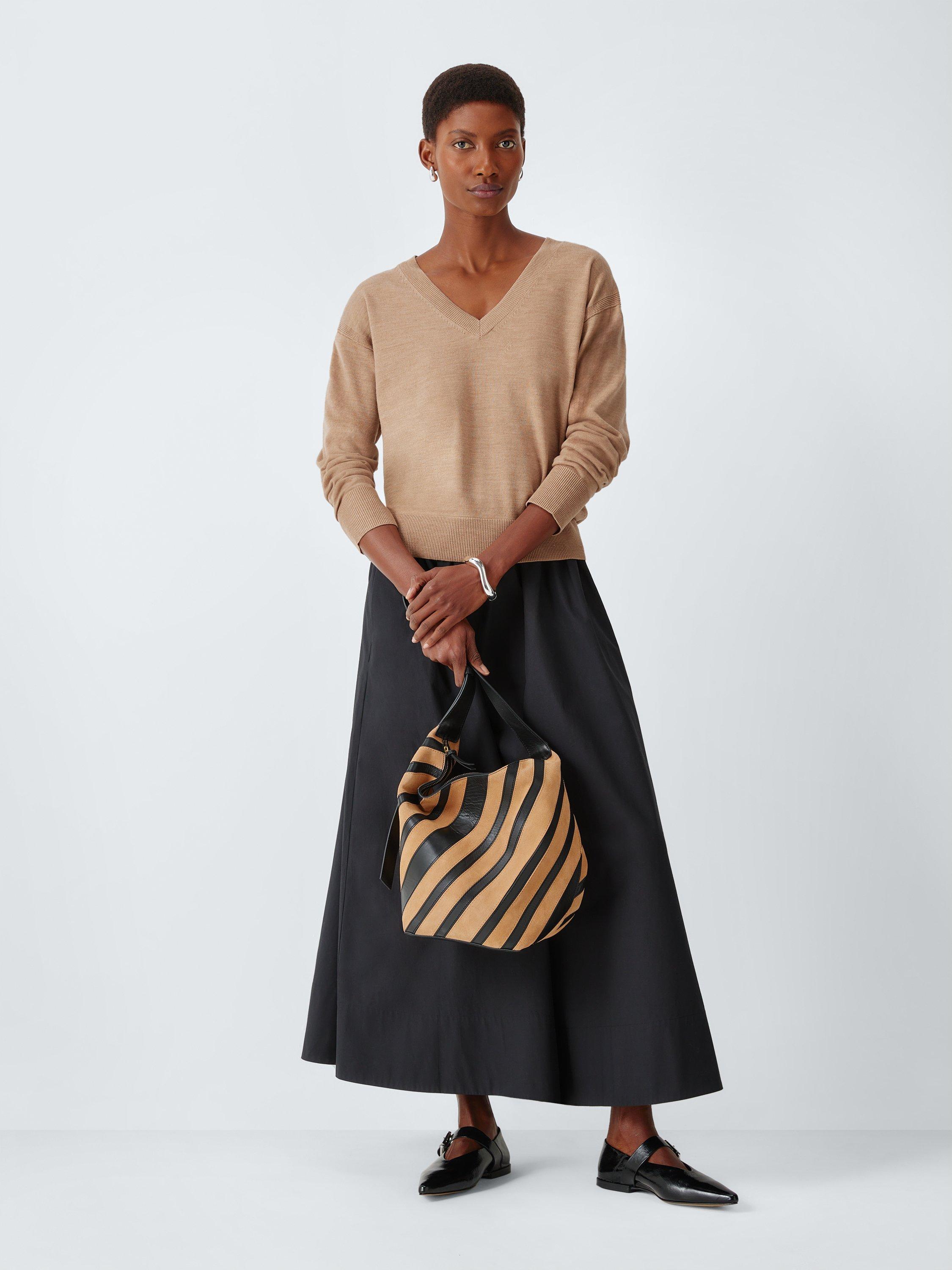 Product image 3 of 6, which shows John Lewis Merino Wool V-Neck Jumper, Camel, 8