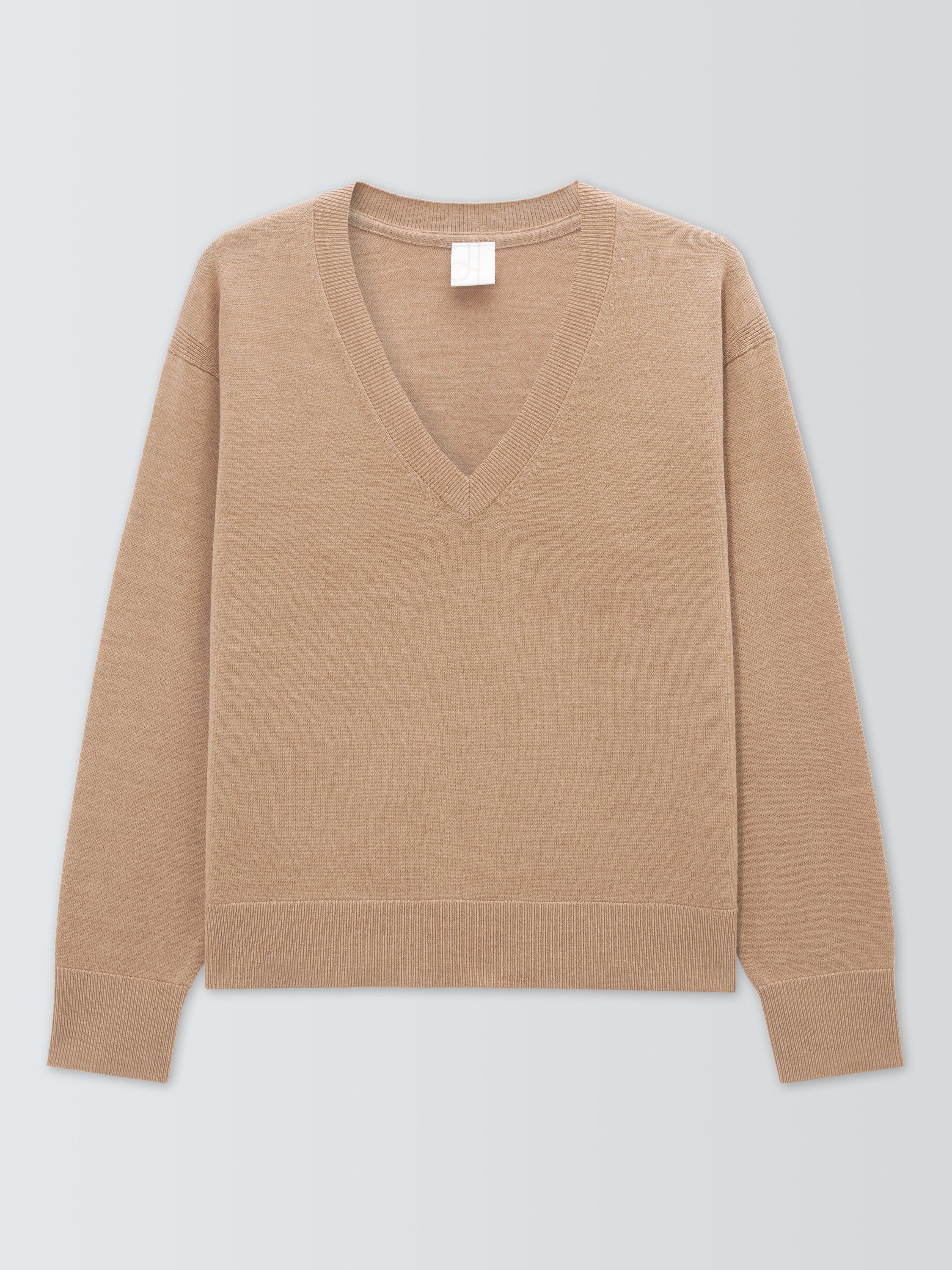 Product image 4 of 6, which shows John Lewis Merino Wool V-Neck Jumper, Camel, 8