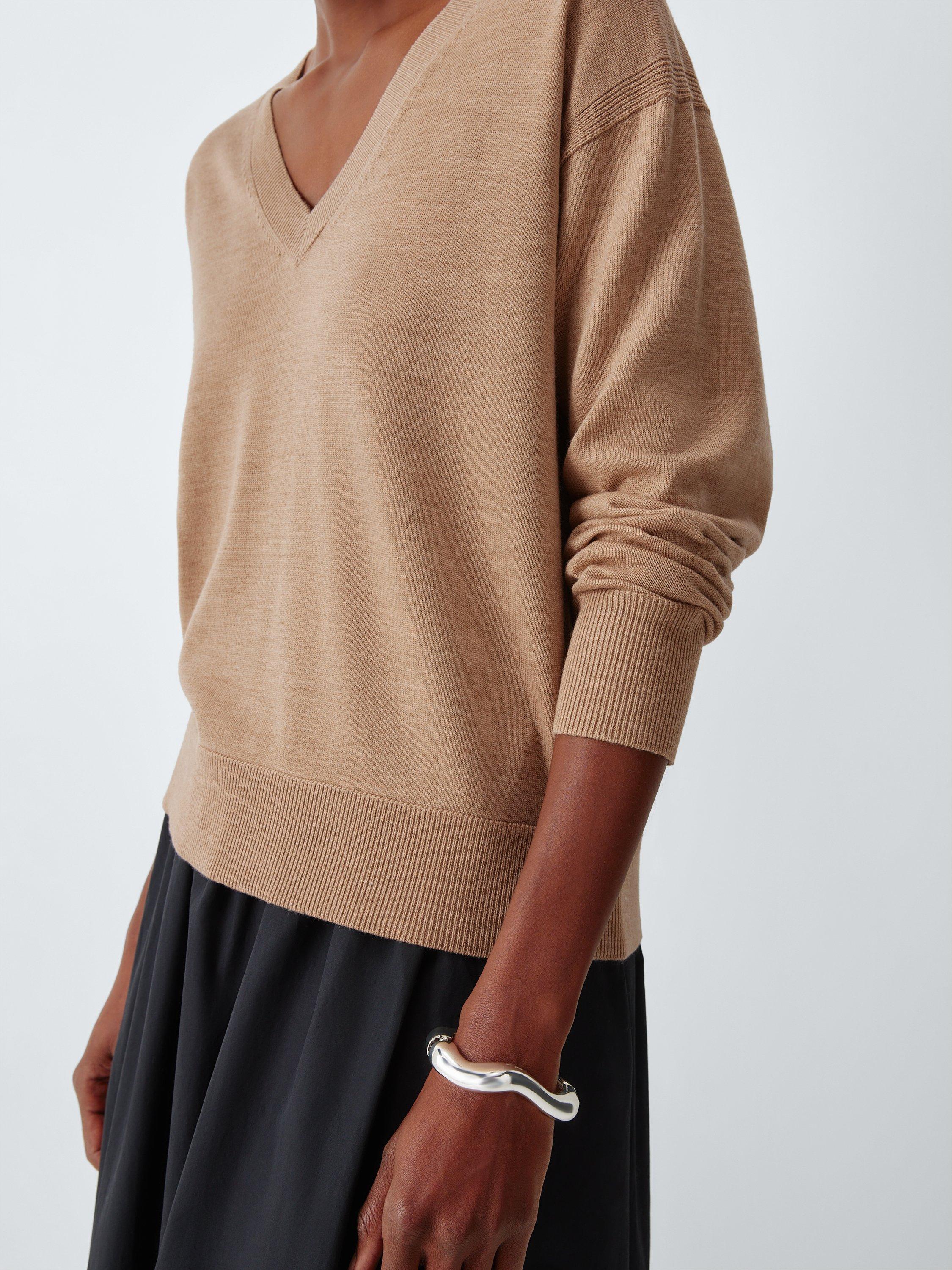 Product image 6 of 6, which shows John Lewis Merino Wool V-Neck Jumper, Camel, 8