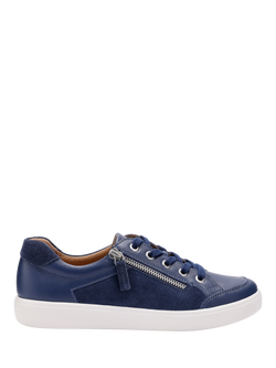 Hotter Chase II Wide Fit Leather Zip and Go Trainers, French Navy