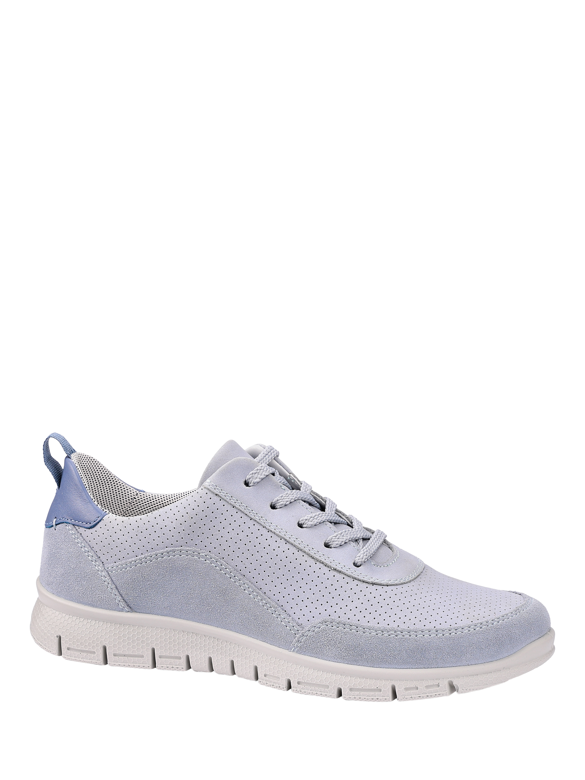 Product image 2 of 11, which shows Hotter Gravity II Wide with Cushion+ Tech Mesh Lined Trainers, Pale Blue, 3W