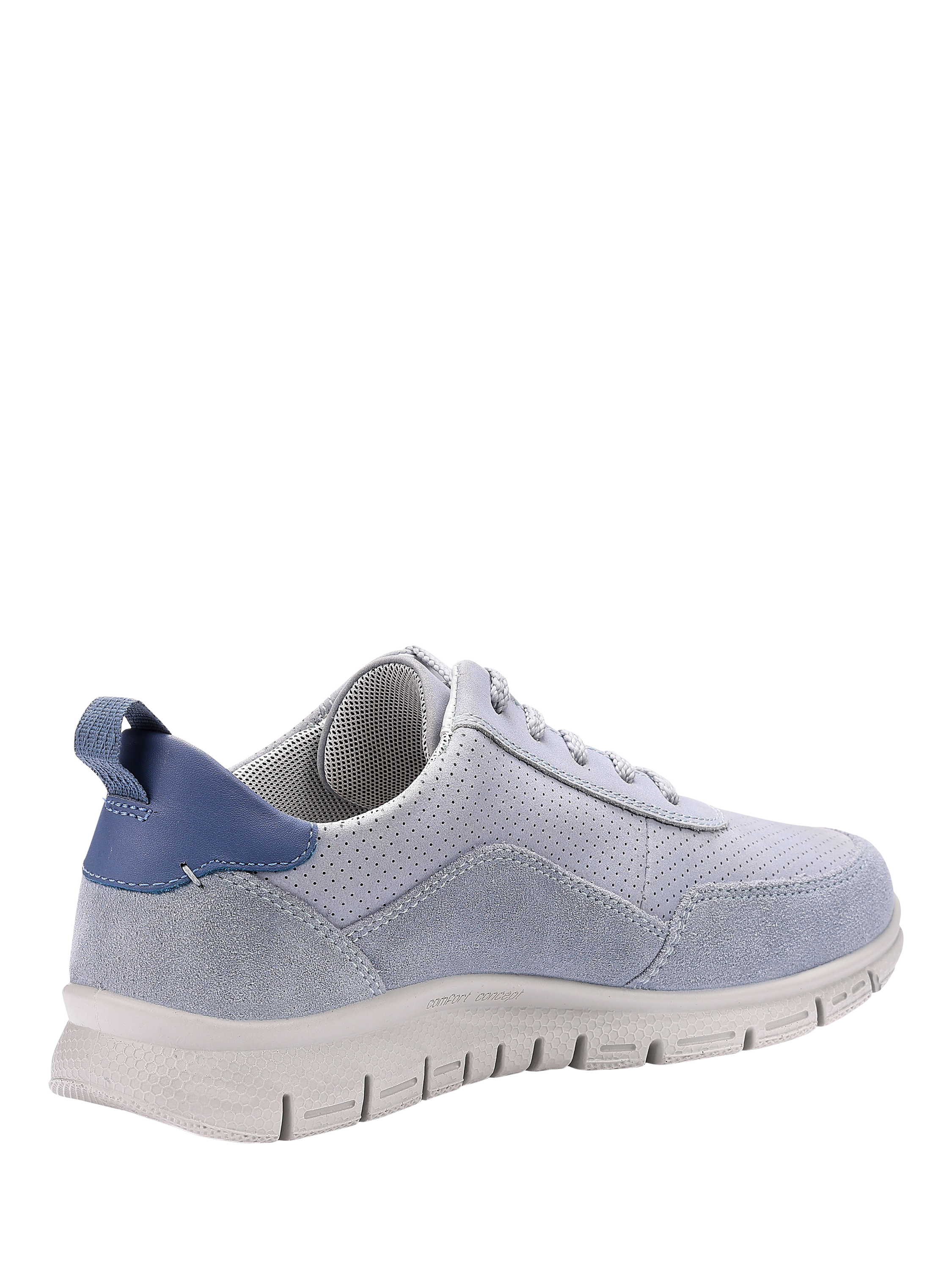 Product image 4 of 11, which shows Hotter Gravity II Wide with Cushion+ Tech Mesh Lined Trainers, Pale Blue, 3W