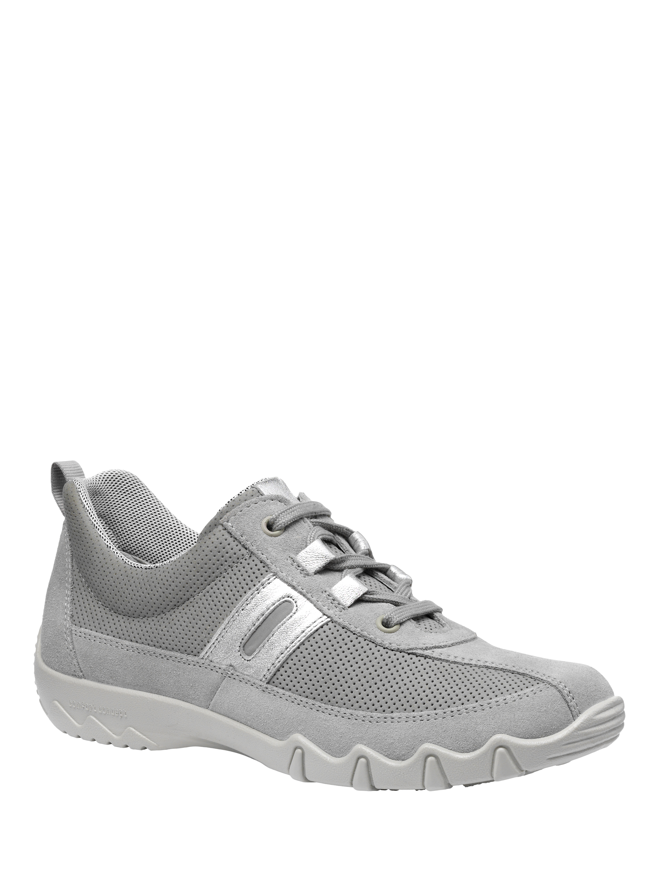 Product image 2 of 4, which shows Hotter Leanne II Extra Wide Fit Suede and Nubuck Trainers, Shell Grey, 4XW