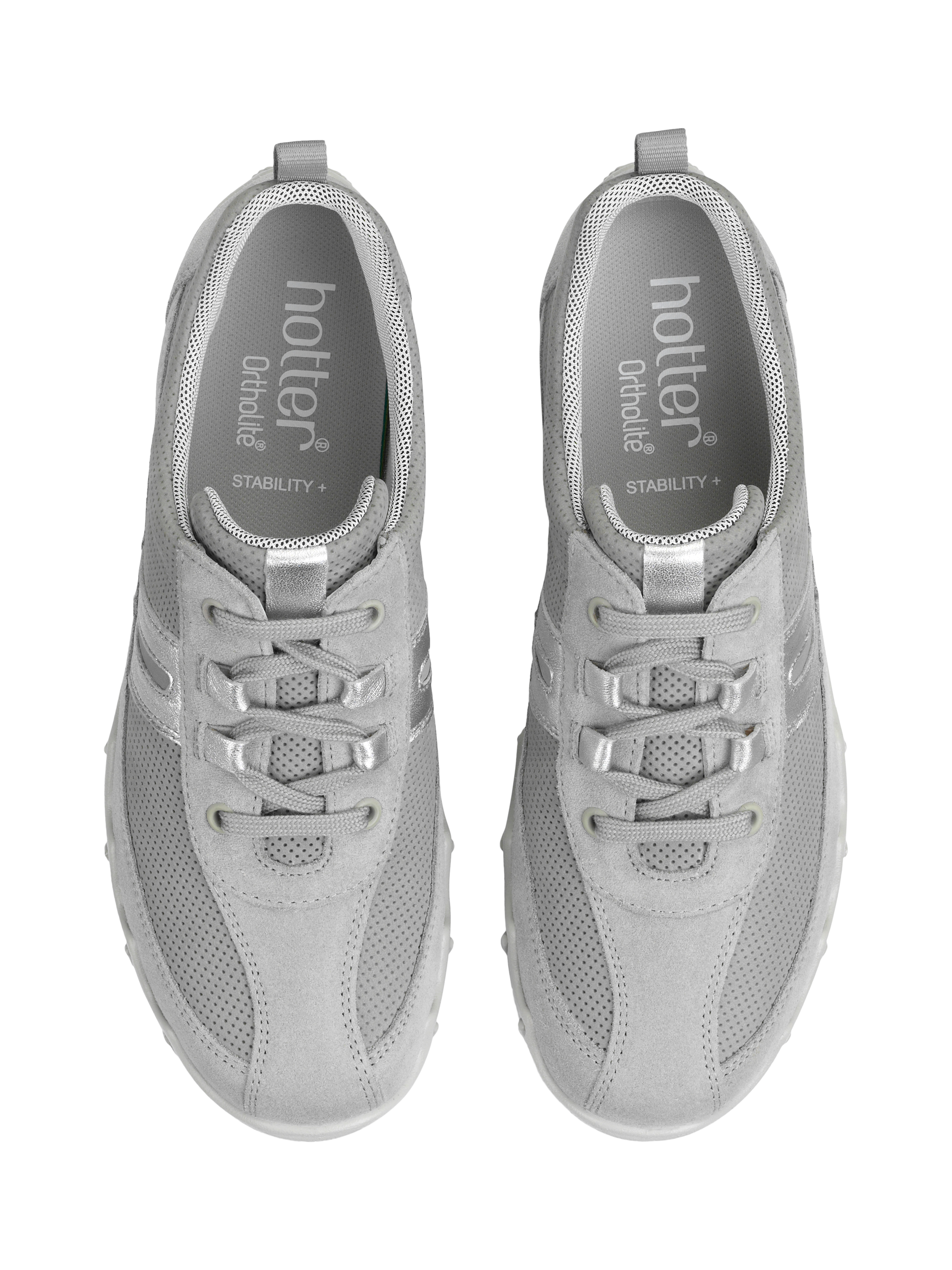 Product image 3 of 4, which shows Hotter Leanne II Extra Wide Fit Suede and Nubuck Trainers, Shell Grey, 4XW