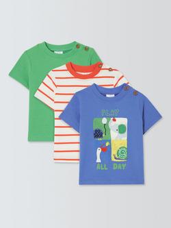 John Lewis Baby Play All Day Short Sleeve Top, Pack of 3, Multi, Multi