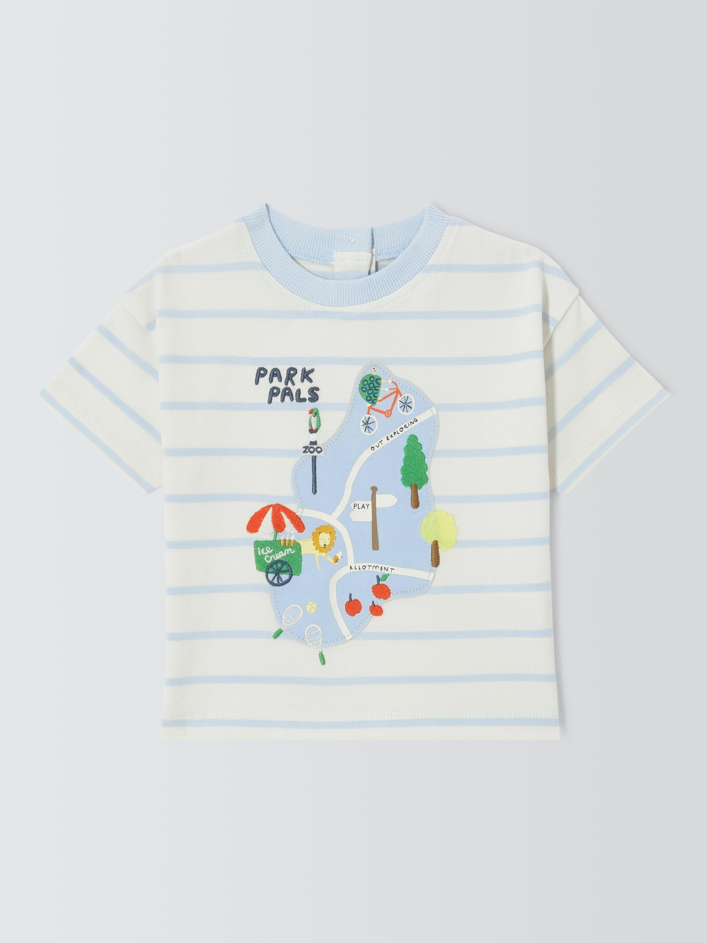 Product image 1 of 3, which shows John Lewis Baby Stripe Park Pals T-Shirt, Multi, 0-3 months