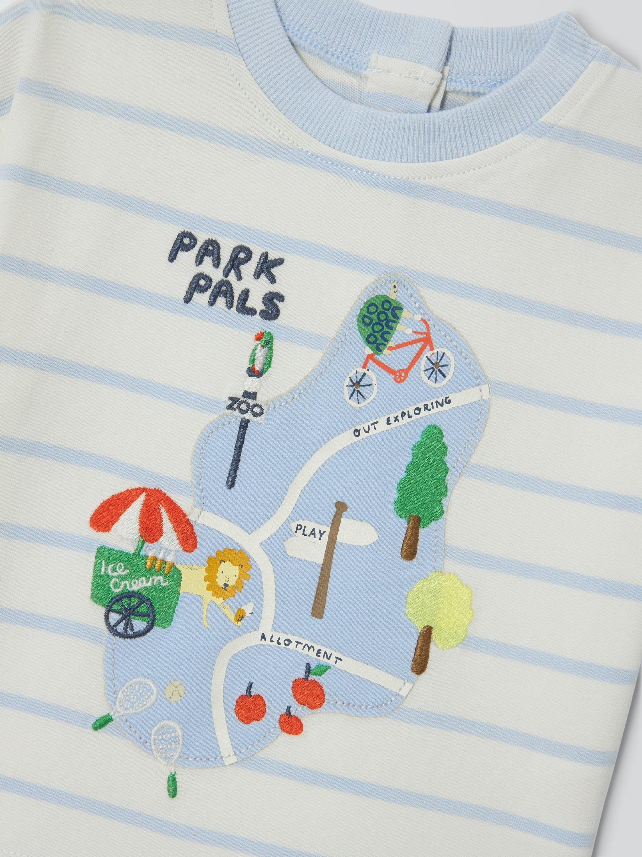 Product image 3 of 3, which shows John Lewis Baby Stripe Park Pals T-Shirt, Multi, 0-3 months
