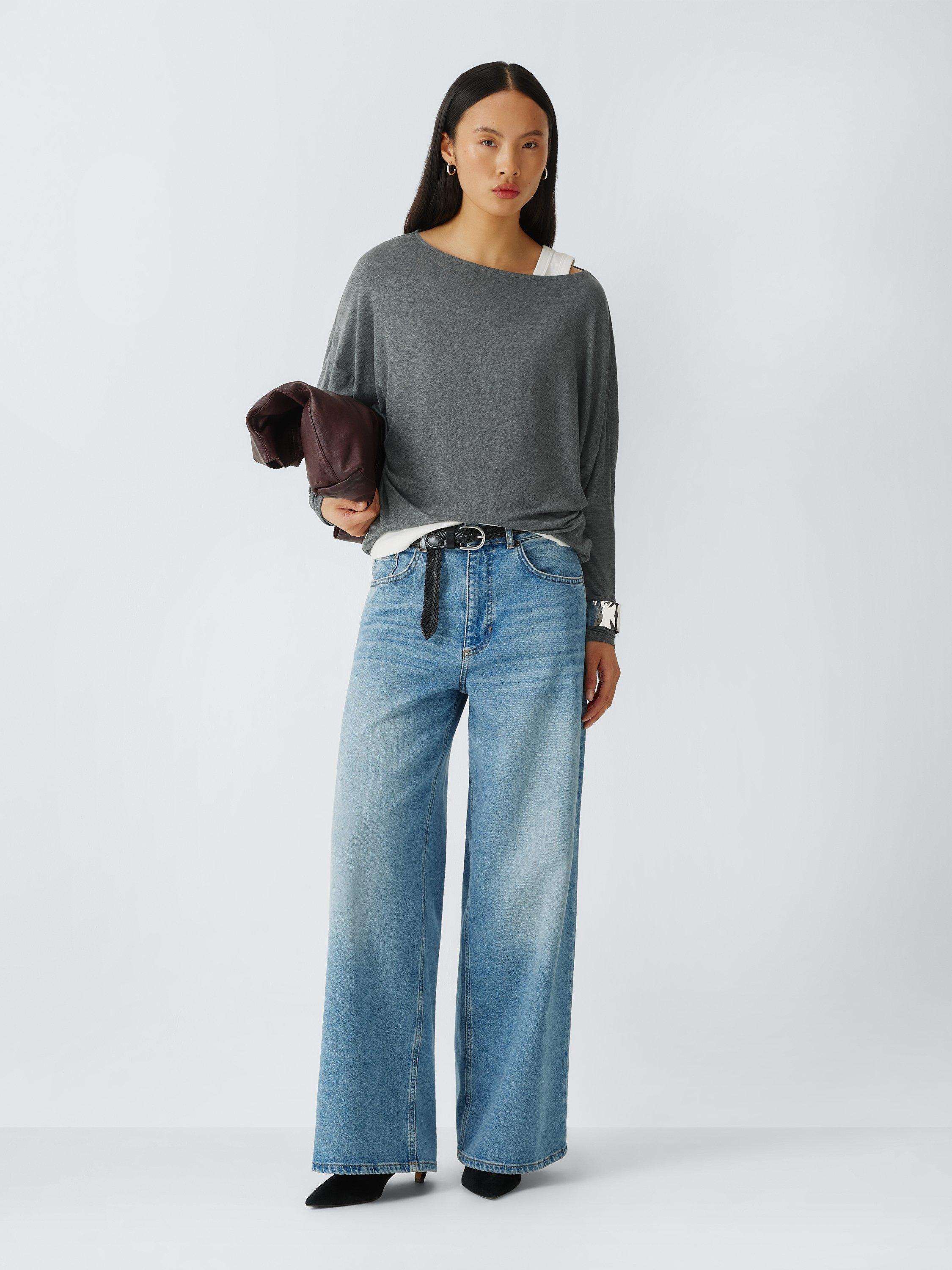 Product image 3 of 6, which shows AND/OR Boat Neck Batwing Top, Charcoal Acid, 6