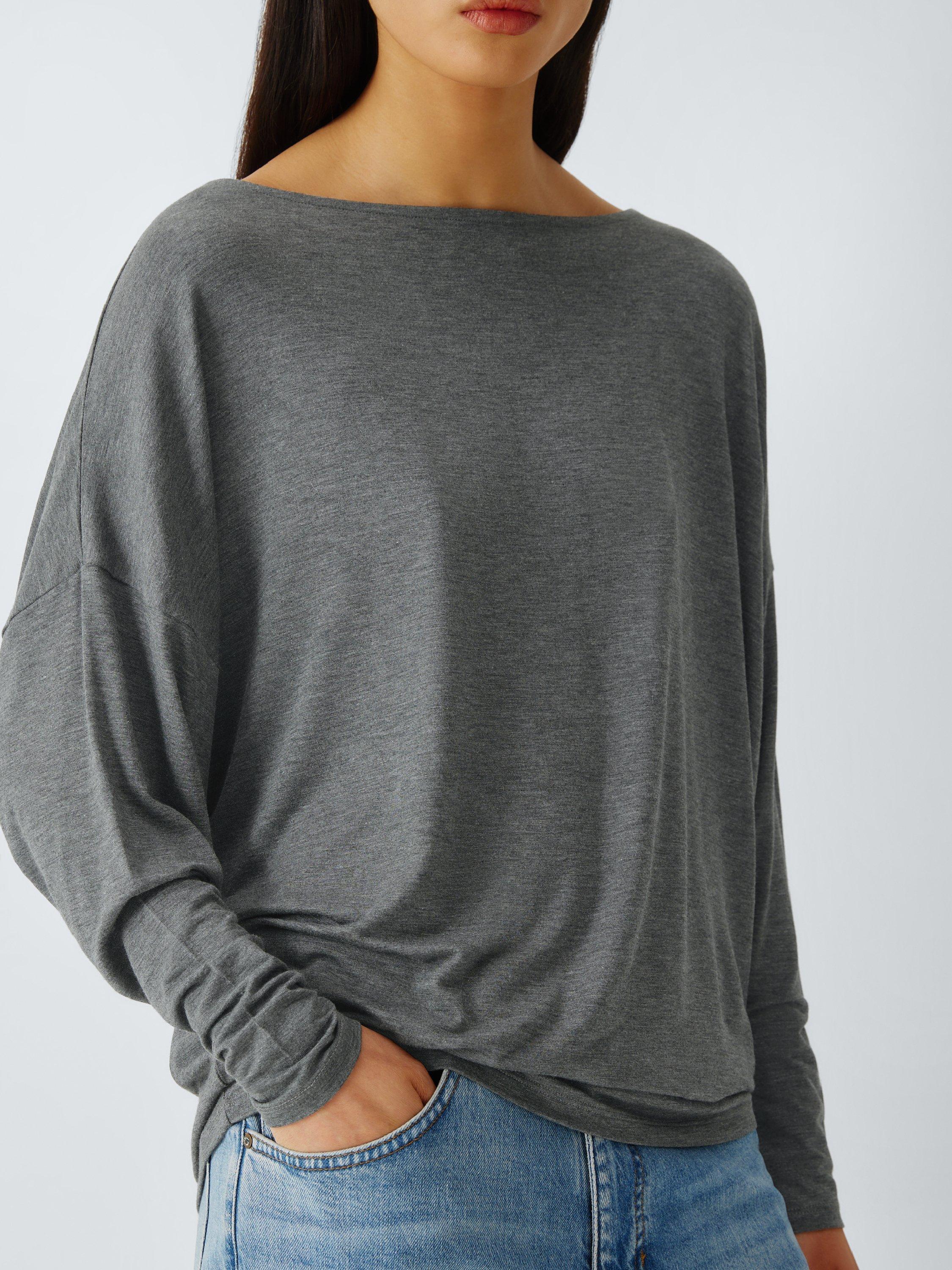 Product image 6 of 6, which shows AND/OR Boat Neck Batwing Top, Charcoal Acid, 6